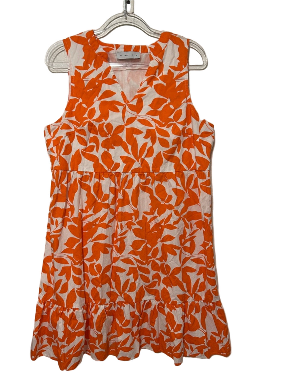 🎟️JL LUXE Sleeveless Orange & White Floral V-Neck Dress size M GUC